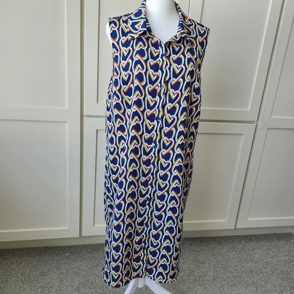 CAbi Amour Shirt Dress Duster Tunic Heart Graphic Sleeveless Button Down Large - Picture 3 of 14